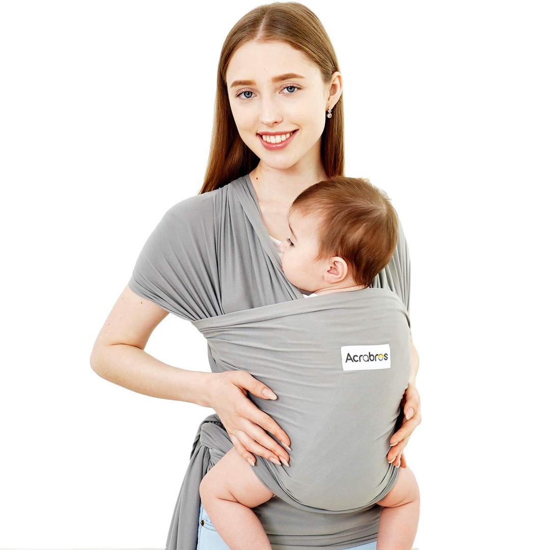 Acrabros Baby Wrap Carrier,Hands Free Baby Carrier Sling,Lightweight,Breathable,Softness,Perfect for Newborn Infants and Babies Shower Gift,Grey, 8-35 Lbs