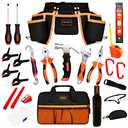 R RECOMFIT 25 Pieces Kids Real Tool Kit Children Real Tool Set with Real Hand Tools, Kids Tool Belt, Pouch Bag,Magnetic Wristband for Small Hands DIY Woodworking Projects Home Repair