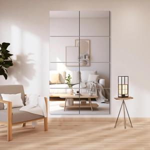 Delma Frameless Mirror Tiles 14"x12"x8 Pcs Wall Mounted, Shatter Resistant Full Length Tempered Glass Panels for Home Gym Bathroom Bedroom & Living Room Decor