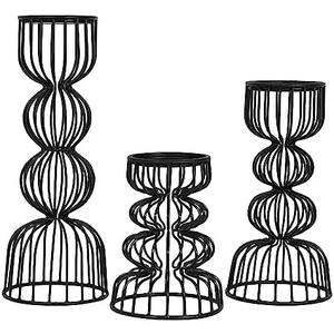 Lainon Candle Holders for Pillar Candles (Black, Set of 3) - Hand Crafted Black Metal Candle Holder Set - Metal Candle Holders Pillar for Table Centerpiece - Modern Candle Stand - 6", 9", 12"