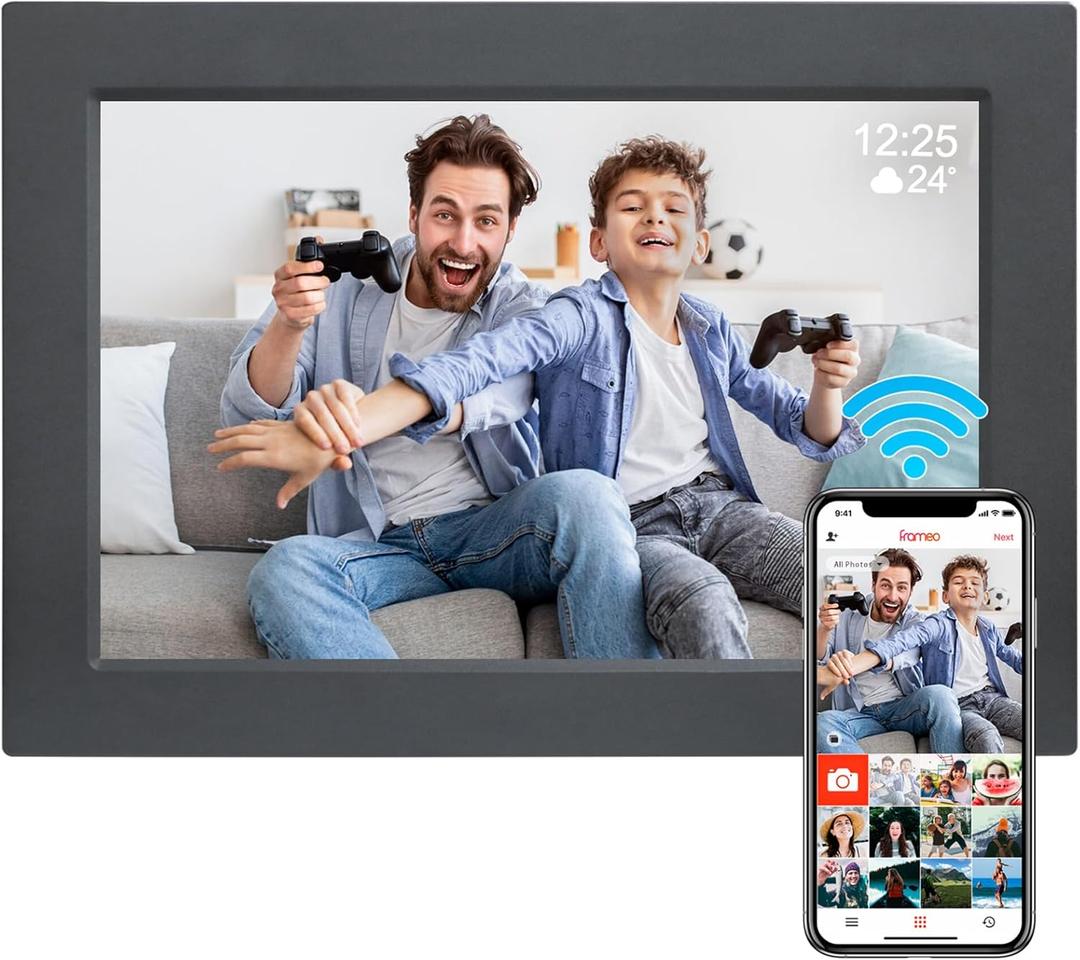 WiFi Digital Photo Frame, 10.1 inch Picture Frame with 32 GB Storage, 1920 * 1200 IPS Touch Screen HD Display Smart Digital Frame,Auto-Rotate, Share Pictures and Videos via Frameo APP(Black)