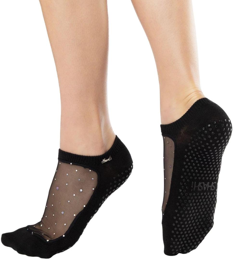 SHASHI Sparkle Mesh Socks for Women – Shimmer, Full-Coverage Non Slip Socks for Barre, Yoga and More (Gray, S)