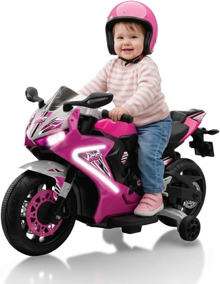 Kid Trax 6V Glow Electric Toddler Kids Motorcycle - Toddler Bike, Indoor/Outdoor Toys, Durable, LED Headlights and Body Light, Realistc Sounds, Kids Ride On Toys, Max Weight 65lbs, Ages 3+, Pink
