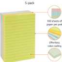 Amazon Basics Lined Sticky Notes, 4x6" Self-Stick Pads with Clean Removal Adhesive for To Do List, Home, Office, Notebook, Assorted Colors, 100 Sheets/Pad, Pack of 5