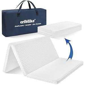 Criblike Trifold Pack and Play Mattress Pad Waterproof 38"x 26", Pack N Play Mattresses or Travel with Carry Bag, Mattress for Pack and Play Topper with Washable Cover, Baby Essentials Items