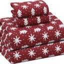 RUVANTI Flannel Sheets Queen Size - 100% Cotton Double Brushed Bed Sheets, Deep Pockets 16 Inches Queen Sheet Set, All Seasons Breathable & Extra Soft - Warm & Cozy, 4 Piece, Red Christmas