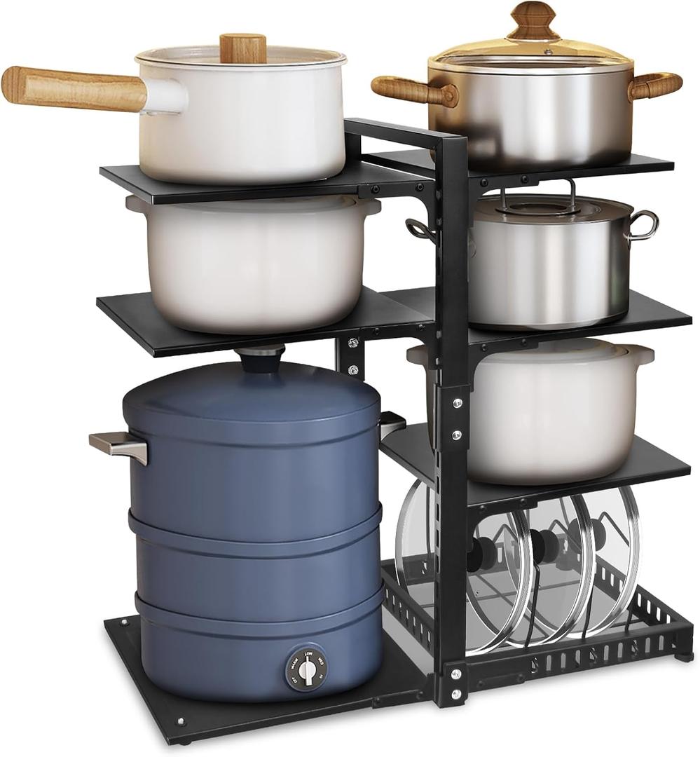 Pot Rack OrganizersCASONNIK 6+1-Tier Adjustable Heavy Duty Pan Organizer for Cabinet Multiple Use ModesPot Rack & Pan Rack for Kitchen Counter and Cabinet