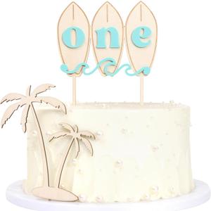Big One Wave Surf Wood Cake Topper - Surfboard Birthday Cake Decoration, Beach Wave Themed Birthday, Surfboard One Cake Topper, Surfing The Big One Birthday Party Supplies