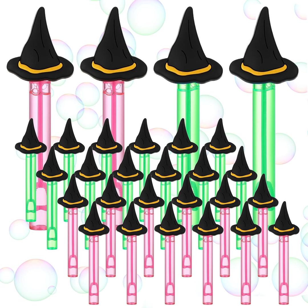 Civaner 24 Pcs School Gifts Classroom Rewards for Students Bulk Witch Hat Bubbles Party Favors Pink and Green Mini Bubble Wands for Birthday Prizes Goodie Bag Stuffers Outdoor Indoor Activities