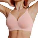 HORISUN Womens Seamless Wireless Supportive Bra Push Up Comfort V Neck Soft No Underwire Full Coverage Bra (Pink,S)