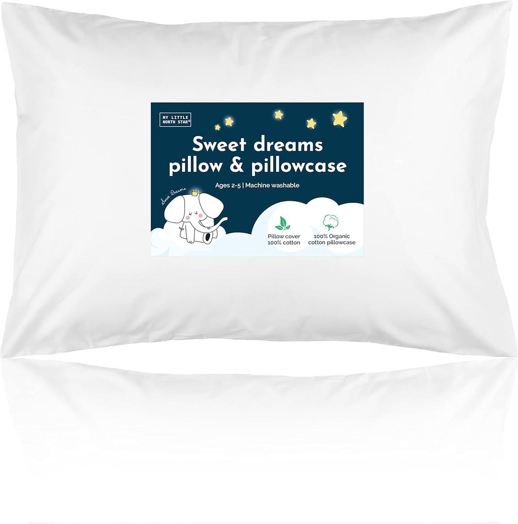 Toddler Pillow with Pillowcase - 13x18 Soft Organic Cotton Toddler Pillow for Sleeping - Washable Nap Pillow - Travel Pillow for Kids - Toddler Sleeping Pillow Toddler Bedding (White)