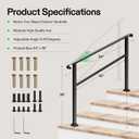 VIVOSUN Outdoor Handrail, 54" x 36" Fits 1-4 Steps, Wrought Iron Stair Railing with Curved Ends, One-Step Assembly, Black