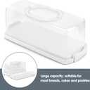 2-Pack Plastic Rectangular Bread Box with Clear Lid, Loaf Cake Keeper, Portable Bread Keeper Storage Container with Handle (White)