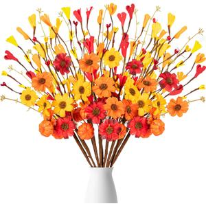 12Pcs Fall Flowers Decorations Artificial Floral Stems with Pumpkin Flower - Thanksgiving Decor Autumn Picks Arrangements for Home Vase Table Centerpieces