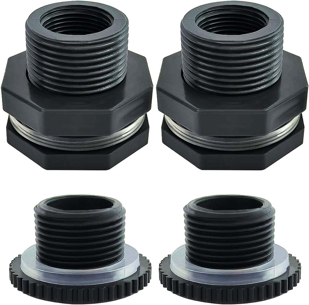 YSIL PVC Bulkhead Fitting 1.5 Inch Female Water Tank Connector Pipe Fitting with Plugs for 2-9/16"(65 mm) Water Tanks, Aquariums,Rain Barrels,Pools (2 Pack)