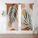 Bohemian Mid Century Boho Window Curtains 2 Panels Rod Pocket Palm Leaf Abstract Modern Bedroom Curtains Nature Arch Window Drapes Treatment Living Dining Room Home Decor 42W X 63L Inches