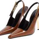 Vertundy Women's Stiletto Slingback Heels Closed Pointed Toe Party Dress Pumps (7.5, Brown1)