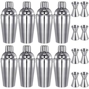 Umigy Cocktail Shaker Set Martini Shaker Bulk Stainless Steel Martini Mixer with Strainer and Double Measuring Jigger for Bar Party Home Use Wine Bar(18 Oz/ 550 ml, 7Packs)