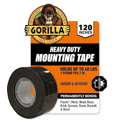 Gorilla Heavy Duty Double Sided Mounting Tape, Black Tape, 1" x 120" (Pack of 1) - Weatherproof for Indoor or Outdoor