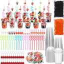 Potchen 167 Pcs Basketball Cups Favor with Lid Straw Sticker Pendant Keychain Raffia Disposable Clear Goodie Cups Return Gifts for Sports Team Birthday Basketball Theme Party Drinkware Supplies