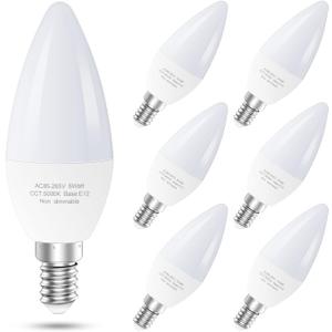6-Pack E12 LED Ceiling Fan Light Bulbs, 60 Watts Equivalent Candelabra LED Light Bulbs, Type B Light Bulb for Chandelier, Candle Lightbulbs, Non-Dimmable, 5000K Daylight, 6 Pcs (White)