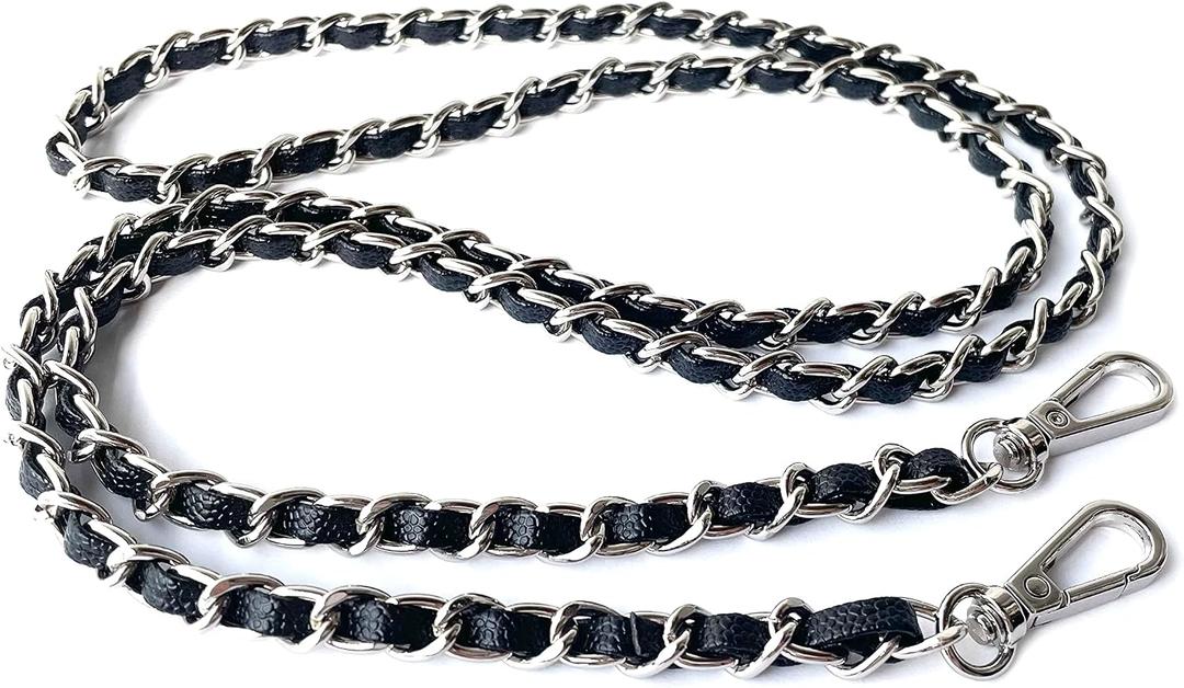 Caviar leather Purse Chain Strap Slim Wide 8mm Length 48.4inch Replacement crossbody chain strap for small handbag