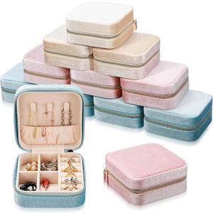 Kenning 12 Pcs Small Velvet Travel Jewelry Box Mini Jewelry Case Portable Organizer Pouch Bridesmaid Proposal Gift for Women(Square)