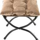 15" Foldable Foot Stool Ottoman with Metal Frame - Washable Khaki Upholstered Indoor/Outdoor Footrest for Living Room, Bedroom, Patio - Space-Saving Compact Design