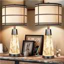 27" Natural Alabaster Table Lamps for Living Room, Bedroom Lamps Set of 2 with Night Light, Living Room Lamps with USB A+C Ports, Table Lamp with Linen Shade for Bedside (Bulbs Included) (Bronze)
