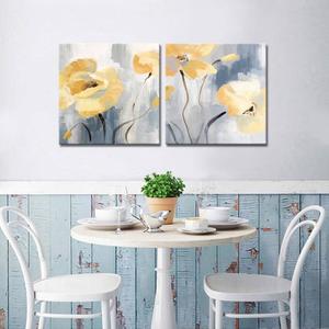 DekHome Elegant Yellow Flowers Canvas Wall Art 2 Piece Yellow Poppy Picture Prints Framed and Stretched Painting Artwork for Modern Office Living Room Guest Room Decoration 24"x24"x2pcs