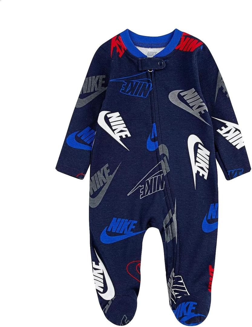 Nike Baby Boy Logo Sleep & Play Full Zip Coverall (Midnight Navy/ Red, 3 Months)