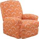 Recliner Slipcovers 4-Pieces Stretch Jacquard Recliner Cover with Printed Pattern Thickened Soft Reclining Chair Slipcover Furniture Protector for Kids Pets Orange