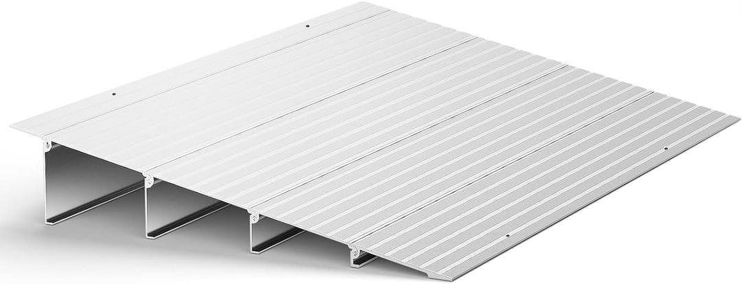 Door Threshold Ramp 4" Rise Door Ramp Aluminum Entry Ramp or Doorways Rated 800 lbs Load Capacity forWheelchair Scooters Power Chairs Walkers Metallic (4 Inch (Pack of 1))