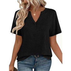 Zeagoo Womens Tops Short Sleeve V Neck Tee Shirts Cute Dressy Casual Clothing Business Work Blouse (Black, XXL)