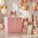 Kolldenn Extra Large Gift Box with Lid 28x28x28, Giant Jumbo Pink Gift Boxes with Bow Balloon and Ribbon for Gender Reveal Birthday Big Presents Special Celebrations Anniversary Wedding, 6 Count