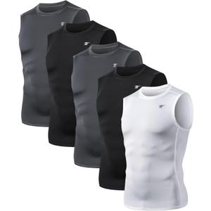 TELALEO 5 Pack Men's Athletic Compression Shirts Sleeveless Workout Tank Top Sports Base Layer Running Basketball (XX-Large, Black/Charcoal/White(five Pack))