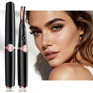 Heated Eyelash Curlers - 2 in 1 Clip- Type Electric lash Curler Best Seller 5S Heating Eyelash Curler 3 Temp Settings for Makeup Tools USB Rechargeable Natural Curling-Black E2