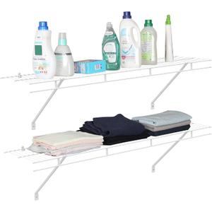HAUSHOF Closet Shelves Wall Mounted 2-Pack, 4 ft x 12in White Wire Shelving for Laundry Room, Closet, Basement Organization and Storage