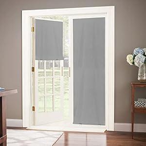LazBlinds 100% Blackout Door Curtain, No Tools No Drill Cordless Blinds for Windows, Thermal Insulated UV Protection Privacy Window Curtains for French Door Front Door(26''W x 68''H, Grey, 1 Panel)