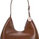 JOLLQUE Shoulder Bag for Women, Small Leather Handbag Purse,Unique Trendy Zipper Hobo Bag (Brown)