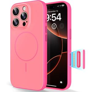 TAURI for iPhone 16 Pro Case, Upgrade Full Camera Protection, Camera Control, Compatible with Magsafe, Minimalist Slimmer Magnetic Phone Case for iPhone 16 Pro, Hot Pink