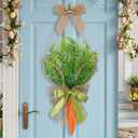 Cinnvoice Easter Wreath for Front Door Carrot Bunny Door Decoration Spring Carrot Rabbit Ear Wreath Happy Easter Hanging Wall Sign Decoration for Porch Wall Home Indoor Outdoor Holiday Decor