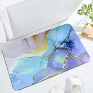 Gibelle Bath Mat Rug Super Absorbent Quick Dry Thin Bathroom Rugs Fit Under Door Non Slip Rubber Backed Bathroom Floor Mat for in Front of Bathtub Sink Shower (20"x32", Blue Purple) (1'8" x 2'8" (Rectangular), D003)