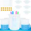 Silicone Measuring Cups Tool Kit , Non-Stick 250 & 100ml Epoxy Mixing Cups, Reusable Resin Supplies with Silicone Mat, Stir Sticks, Pipettes, Color Cups for Resin, Molds, Jewelry Making (White Measurements)