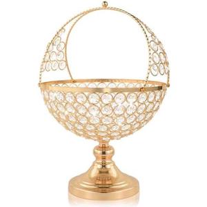 kehail Crystal Candy Bowl Holder, Decorative Fruit Bowl Stand, Flower Basket Ornament, Home Decor, for Displaying Fruits or Artificial Flowers, Table Centerpiece (Gold, L)