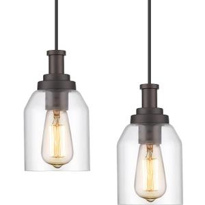 Zeyu 2 Pack Farmhouse Pendant Light Fixtures, Industrial Hanging Light for Kitchen Island, Clear Glass Shade, Oil Rubbed Bronze Finish, ZG33M1L-2 ORB (4.7 Inch | 2 Pack)