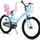 KEANO Zinnia 14 16 20 Inch Kids Bike for Girls Ages 3-10 Years, Girls' Bikes with Training Wheels, Streamers, Basket and Doll Seat, Children Bicycles (Green)