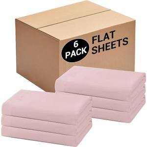 Bulk King Flat Sheets Only, 6 Pack Quick Sort Top Bed Sheet, Color-Coded Label Threads, Wrinkle-Free Shrinkage Durable Microfiber Hotel Motel Airb&bs Essentials for Hosts (105"x102",Pink)
