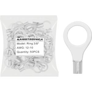 haisstronica Non-Insulated Wire Connectors,50pcs 3/8" Ring Terminals,AWG 12-10 Brazed Seam Copper Kit