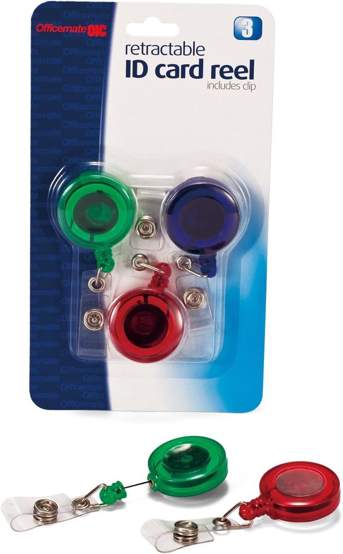 Officemate ID Card Reels, Pack of 3, Assorted Colors (37002)